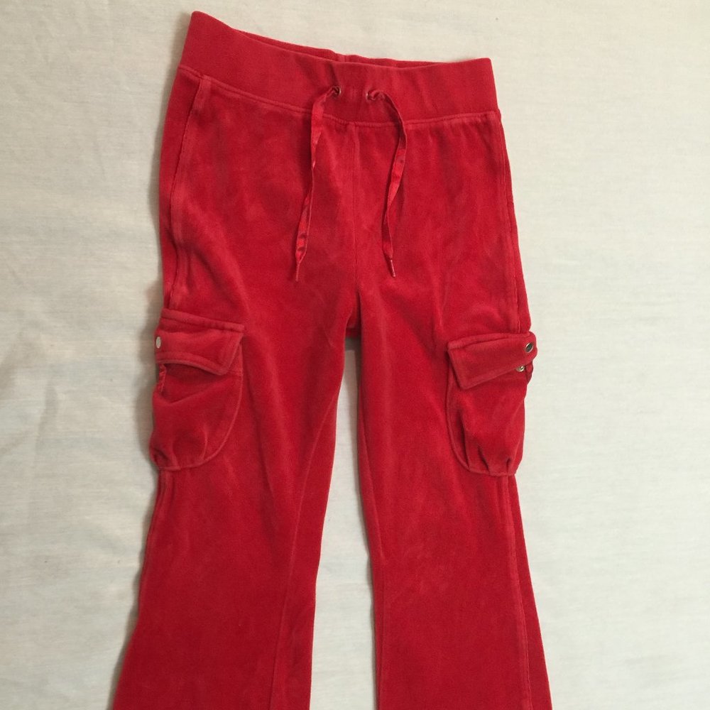 🏀. TKS GIRLS VELOUR CARGO PANTS SIZE 6X RED.   🏀